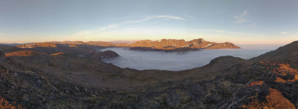 Panorama of Alanngorsuaq with fog